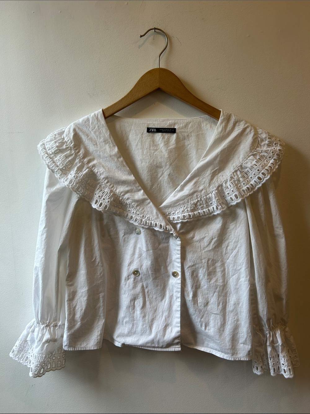 ZARA White Cotton Lace-Trim Peasant Blouse - Picture 1 of 9